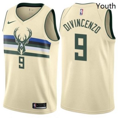 Youth Nike Milwaukee Bucks 9 Donte DiVincenzo Swingman Cream NBA Jersey City Edition