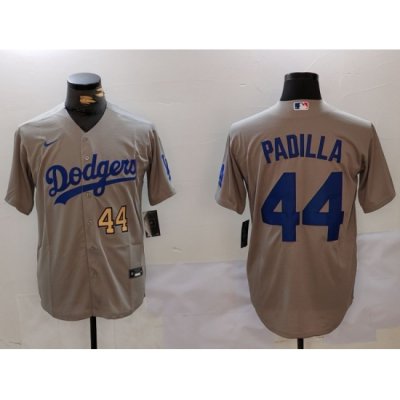 Men Los Angeles Dodgers 44 Vicente Padilla Grey Cool Base Stitched Baseball Jersey 10