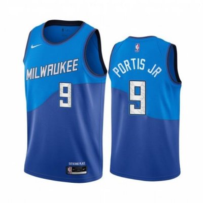 Men Nike Milwaukee Bucks 9 Bobby Portis Blue NBA Swingman 2020 21 City Edition Jersey