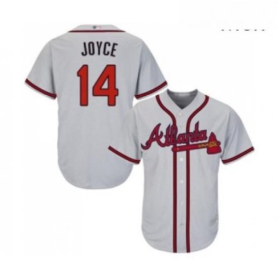 Mens Atlanta Braves 14 Matt Joyce Replica Grey Road Cool Base Baseball Jersey