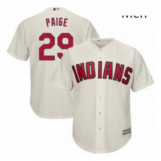 Mens Majestic Cleveland Indians 29 Satchel Paige Replica Cream Alternate 2 Cool Base MLB Jersey