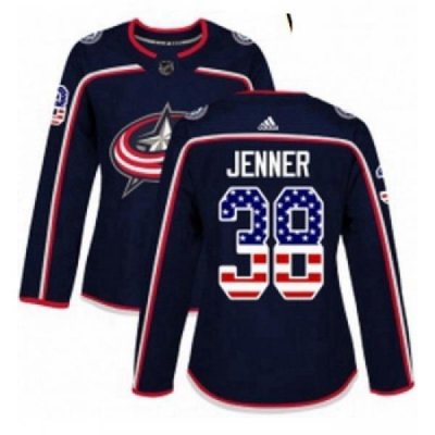 Womens Adidas Columbus Blue Jackets 38 Boone Jenner Authentic Navy Blue USA Flag Fashion NHL Jersey