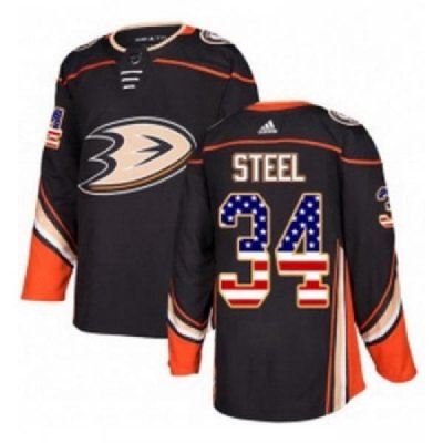 Youth Adidas Anaheim Ducks 34 Sam Steel Authentic Black USA Flag Fashion NHL Jersey