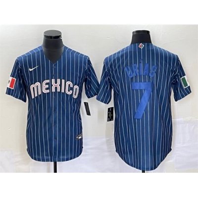 Men Mexico Baseball 7 Julio Urias 2023 Navy World Baseball Classic Stitched Jersey 2