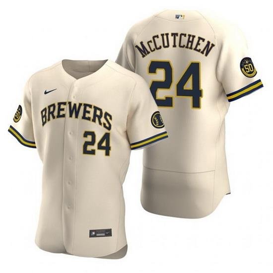 Men MilWaukee BreWers 24 AndreW McCutchen Cream Flex Base Stitched MLB jersey