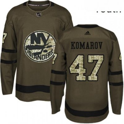 Youth Adidas New York Islanders 47 Leo Komarov Premier Green Salute to Service NHL Jersey