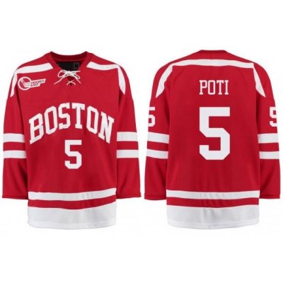 Boston University Terriers BU 5 Tom Poti Red Stitched Hockey Jersey