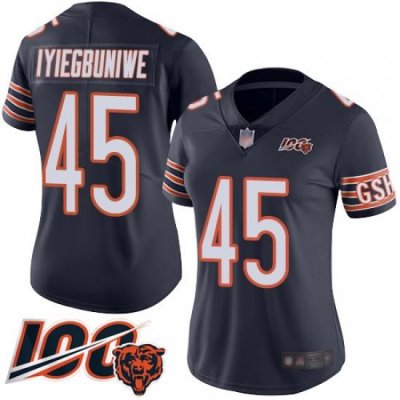 Women Chicago Bears 45 Joel Iyiegbuniwe Navy Blue Team Color 100th Season Limited Football Jersey