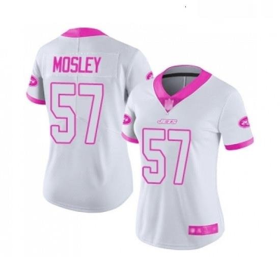 Womens New York Jets 57 CJ Mosley Limited White Pink Rush Fashion Football Jersey