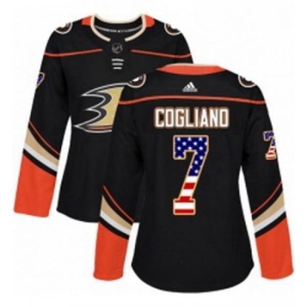 Womens Adidas Anaheim Ducks 7 Andrew Cogliano Authentic Black USA Flag Fashion NHL Jersey