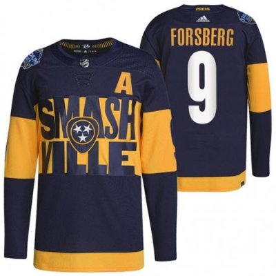 Men Nashville Predators 9 Filip Forsberg 2022 Navy Stadium Series Breakaway Player Stitched Jersey