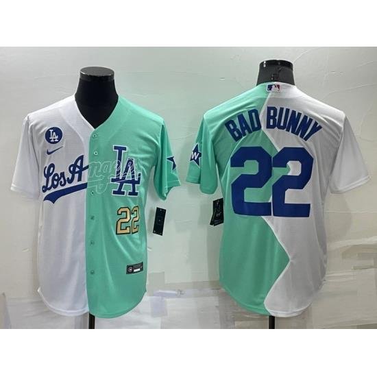 Men Los Angeles Dodgers 22 Bad Bunny 2022 All Star White Green Cool Base Baseball Jersey