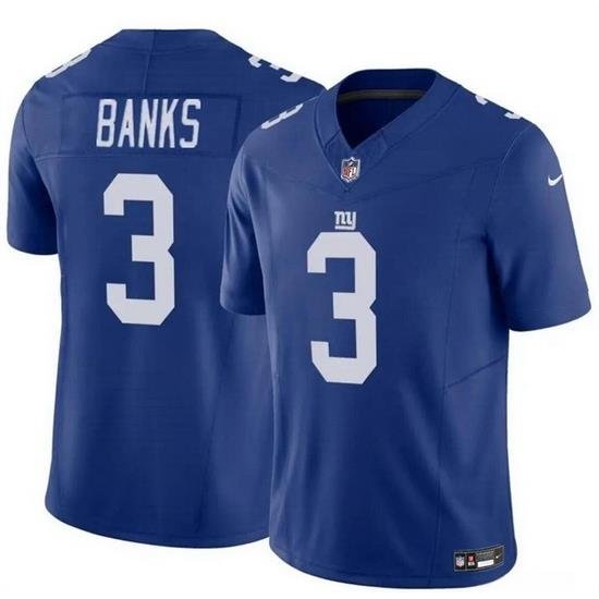 Men New York Giants 3 Deonte Banks Blue 2023 F U S E  Vapor Untouchable Limited Stitched Jersey