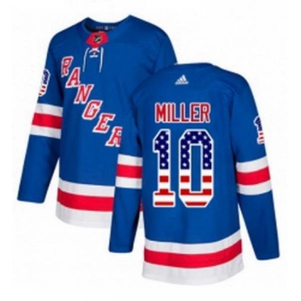 Mens Adidas New York Rangers 10 JT Miller Authentic Royal Blue USA Flag Fashion NHL Jersey