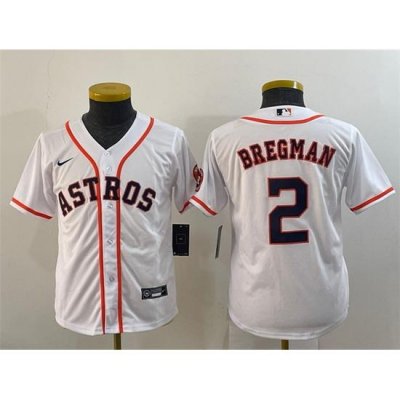 Youth Houston Astros 2 Alex Bregman White With Patch Cool Base Stitched Jerseys