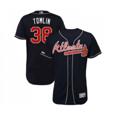 Mens Atlanta Braves 38 Josh Tomlin Navy Blue Alternate Flex Base Authentic Collection Baseball Jersey