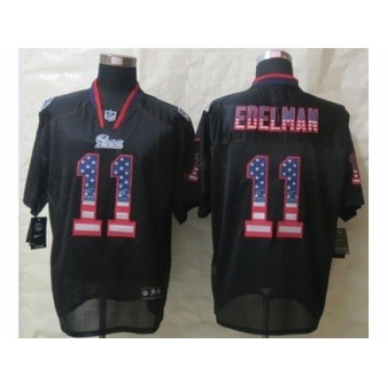 Nike NeW England Patriots 11 Julian Edelman Black Elite USA Flag Fashion NFL Jersey