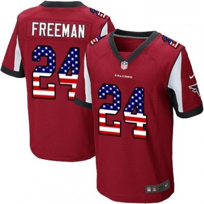 Men Nike Atlanta Falcons 24 Devonta Freeman Elite Red Home USA Flag Fashion NFL Jersey