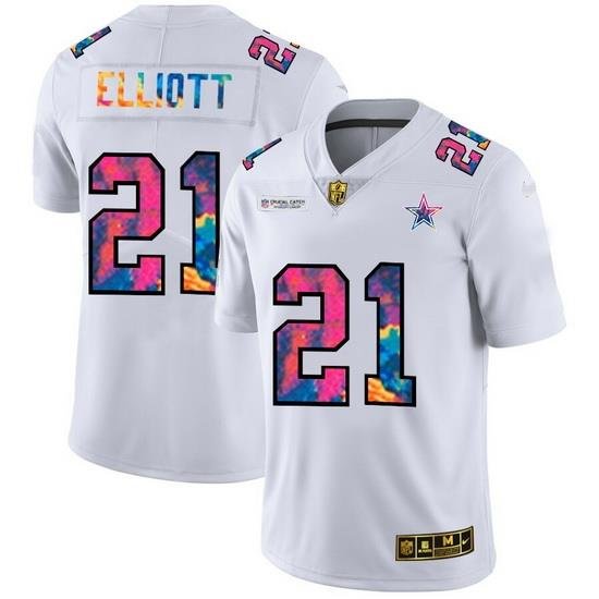 Dallas Cowboys 21 Ezekiel Elliott Men White Nike Multi Color 2020 NFL Crucial Catch Limited NFL Jersey