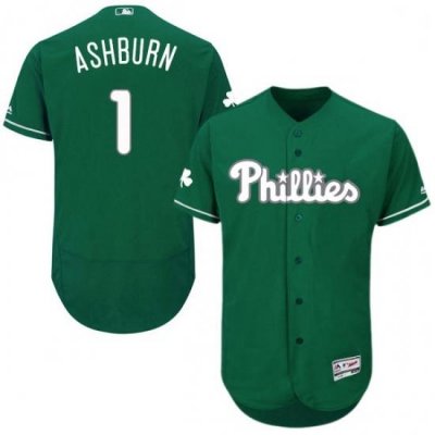 Mens Majestic Philadelphia Phillies 1 Richie Ashburn Green Celtic Flexbase Authentic Collection MLB Jersey