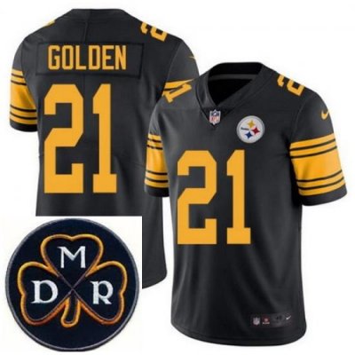 Men's Nike Pittsburgh Steelers #21 Robert Golden Elite Black Rush NFL MDR Dan Rooney Patch Jersey