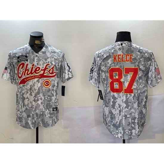 Men Kansas City Chiefs 87 Travis Kelce 2024 Arctic Camo Salute To Service Stitched Baseball Jersey 2