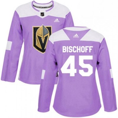 Womens Adidas Vegas Golden Knights 45 Jake Bischoff Authentic Purple Fights Cancer Practice NHL Jersey