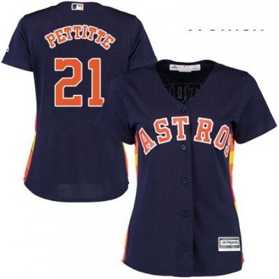 Womens Majestic Houston Astros 21 Andy Pettitte Replica Navy Blue Alternate Cool Base MLB Jersey