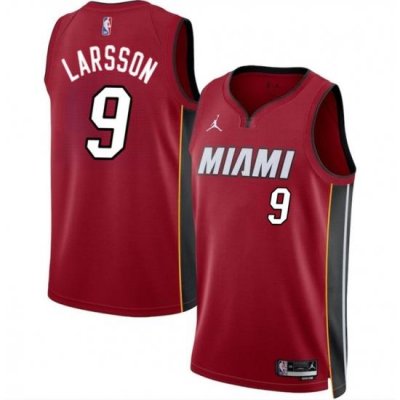 Men Miami Heat 9 Pelle Larsson Red 2024 Draft Statement Edition Stitched Basketball Jersey