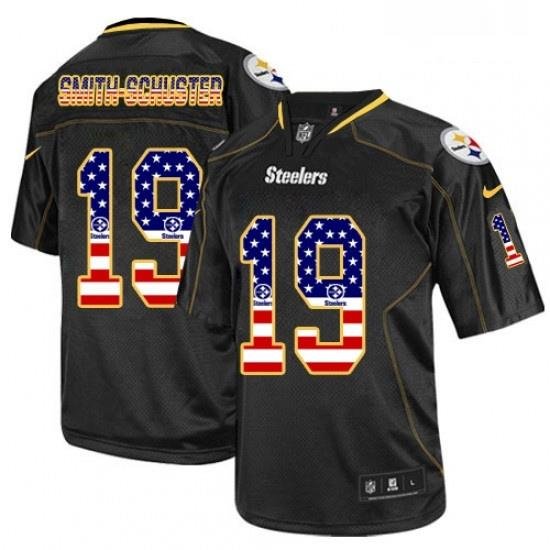 Mens Nike Pittsburgh Steelers 19 JuJu Smith Schuster Elite Black USA Flag Fashion NFL Jersey