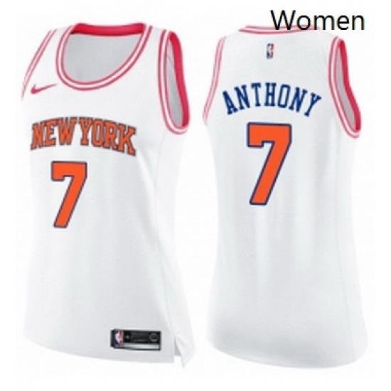 Womens Nike New York Knicks 7 Carmelo Anthony Swingman WhitePink Fashion NBA Jersey