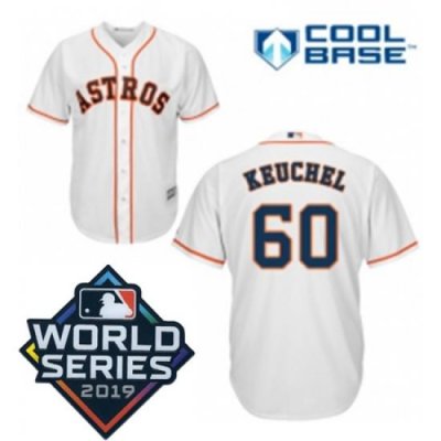 Youth Majestic Houston Astros 60 Dallas Keuchel White Home Cool Base Sitched 2019 World Series Patch Jersey