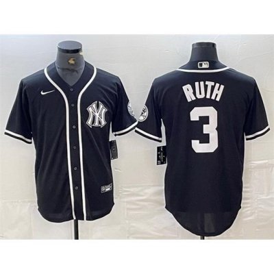 Men NeW York Yankees 3 Babe Ruth Black Cool Base Stitched Baseball Jersey