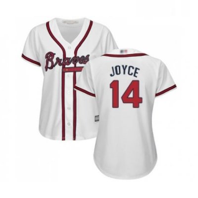 Womens Atlanta Braves 14 Matt Joyce Replica White Home Cool Base Baseball Jersey