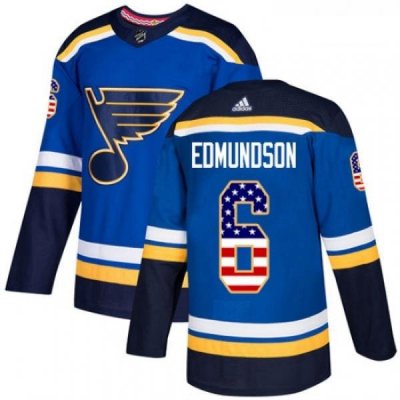 Youth Adidas St Louis Blues 6 Joel Edmundson Authentic Blue USA Flag Fashion NHL Jersey