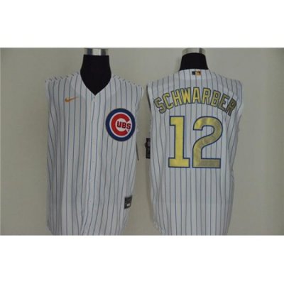 Cubs 12 Kyle SchWarber White Gold Nike Cool Base Sleeveless Jersey