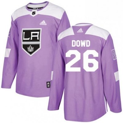 Mens Adidas Los Angeles Kings 26 Nic Dowd Authentic Purple Fights Cancer Practice NHL Jersey