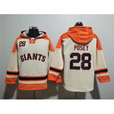 Men San Francisco Giants 28 Buster Posey Cream Ageless Must Have Lace Up Pullover Hoodie