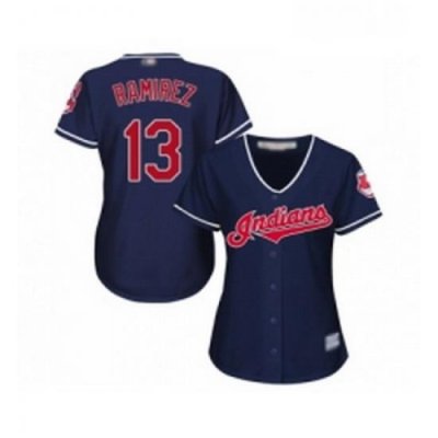 Womens Cleveland Indians 13 Hanley Ramirez Replica Navy Blue Alternate 1 Cool Base Baseball Jersey