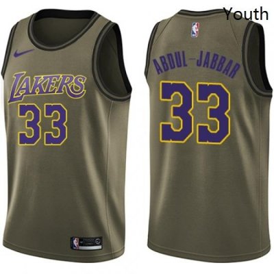 Youth Nike Los Angeles Lakers 33 Kareem Abdul Jabbar Swingman Green Salute to Service NBA Jersey