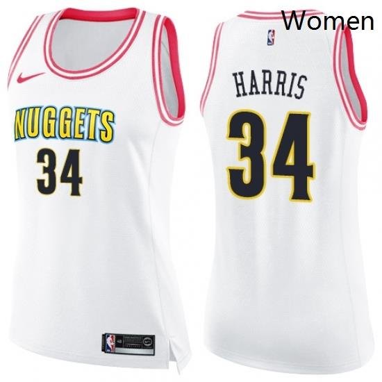 Womens Nike Denver Nuggets 34 Devin Harris Swingman WhitePink Fashion NBA Jersey