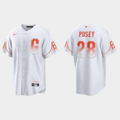 Men San Francisco Giants 28 Buster Posey Men 2021 City Connect White Fan Version Jersey