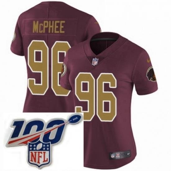 Womens Nike Washington Redskins 96 Pernell McPhee Burgundy Red Gold Number Alternate 80TH Anniversary Vapor Untouchable Limited Stitched 100th anniversary