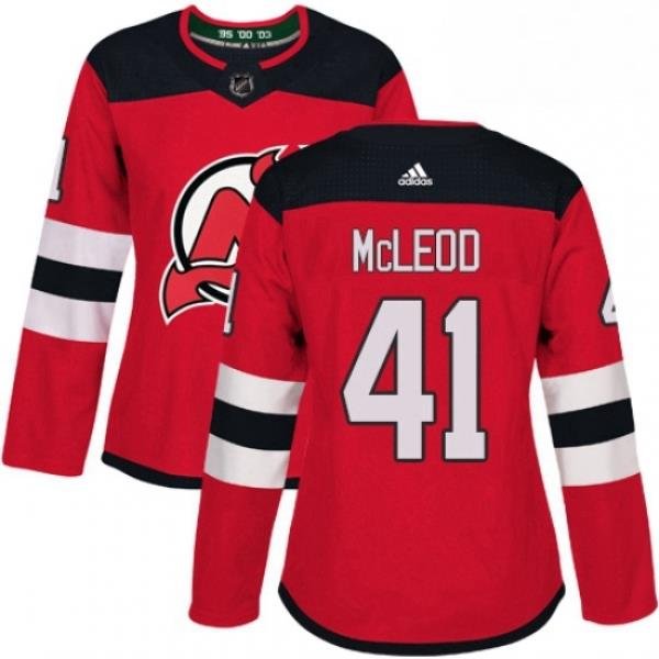 Womens Adidas New Jersey Devils 41 Michael McLeod Authentic Red Home NHL Jersey