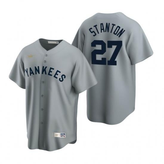 Mens Nike NeW York Yankees 27 Giancarlo Stanton Gray CooperstoWn Collection Road Stitched Baseball Jersey