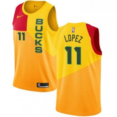 Mens Nike Milwaukee Bucks 11 Brook Lopez Swingman Yellow NBA Jersey City Edition