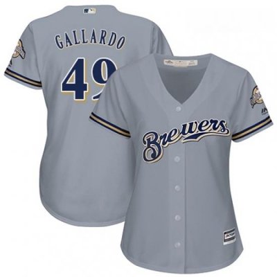 Womens Majestic Milwaukee Brewers 49 Yovani Gallardo Authentic Grey Road Cool Base MLB Jersey