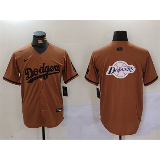 Men Los Angeles Dodgers Team Big Logo Brown Cool Base With Patch Stitched Baseball Jersey 3