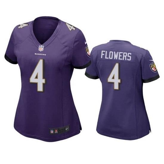 Women Baltimore Ravens 4 Zay Flowers Purple Football Jersey