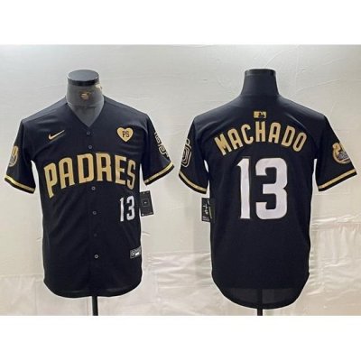 Men San Diego Padres 13 Manny Machado Black Gold With Patch Cool Base Stitched Baseball Jersey